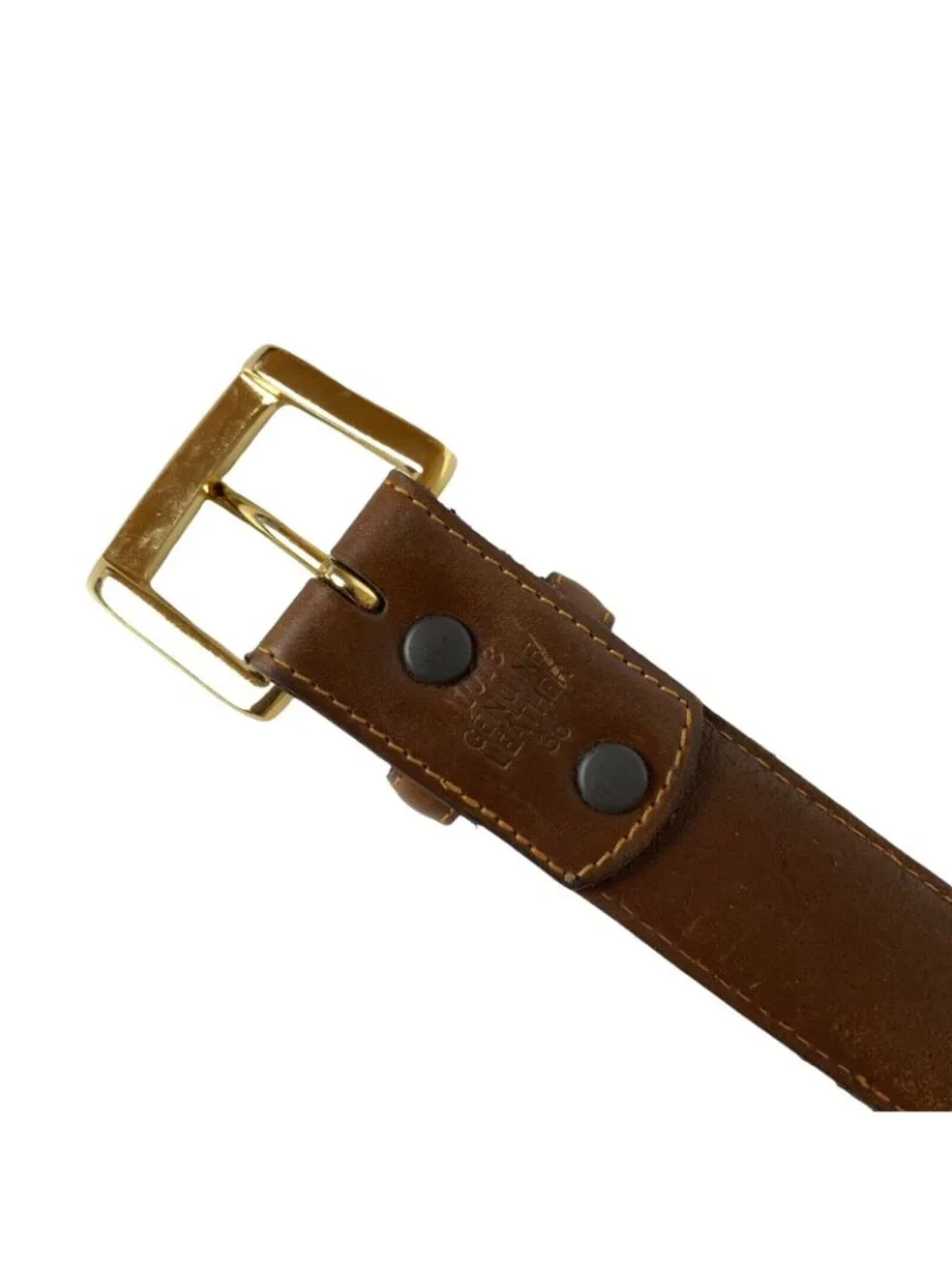3D Western Belt Mens Size 36 Brown Genuine Leather Goldtone Buckle Cowboy Rodeo
